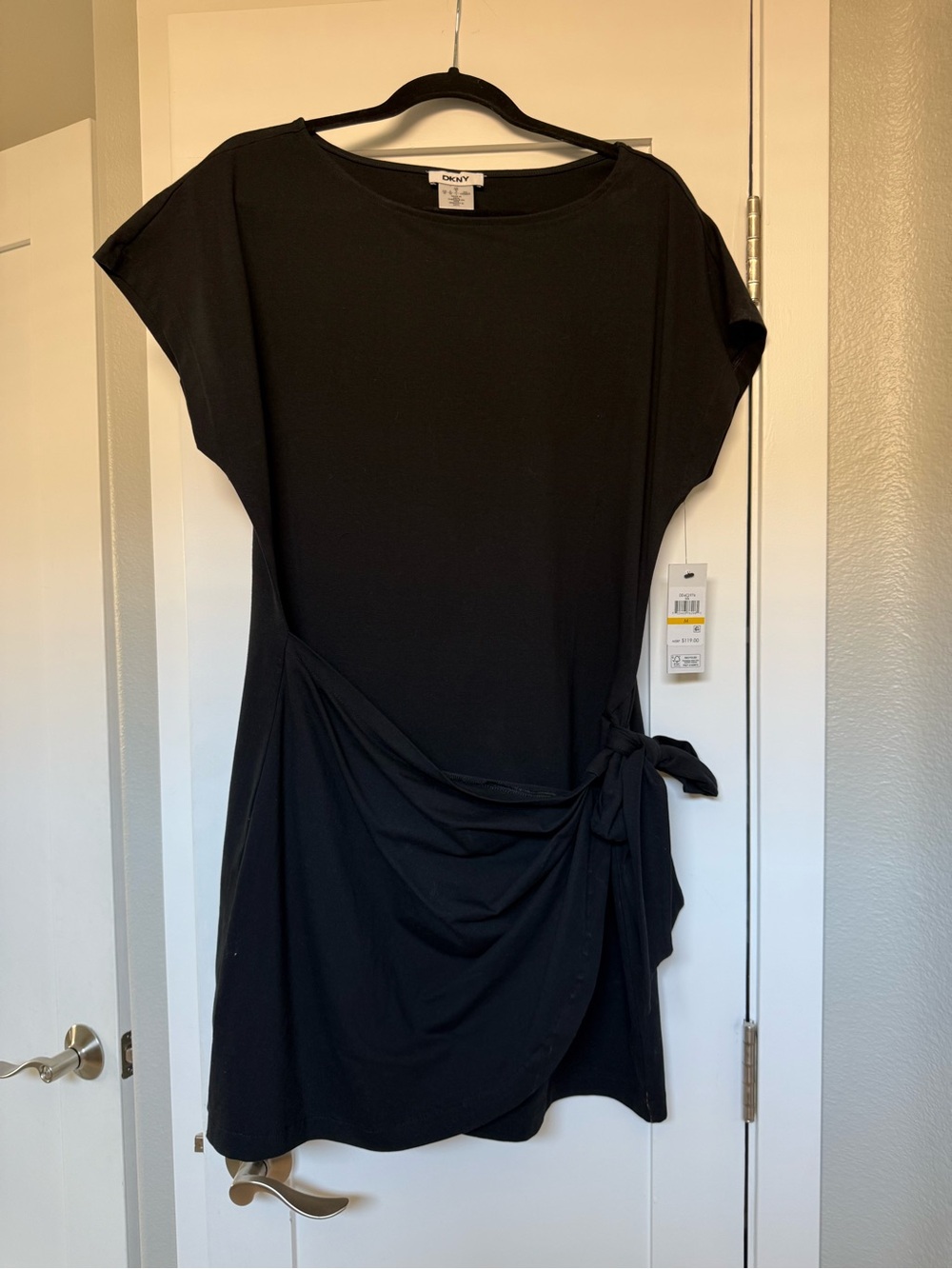 DKNY Black Short-Sleeve Side-Tie Mini Dress